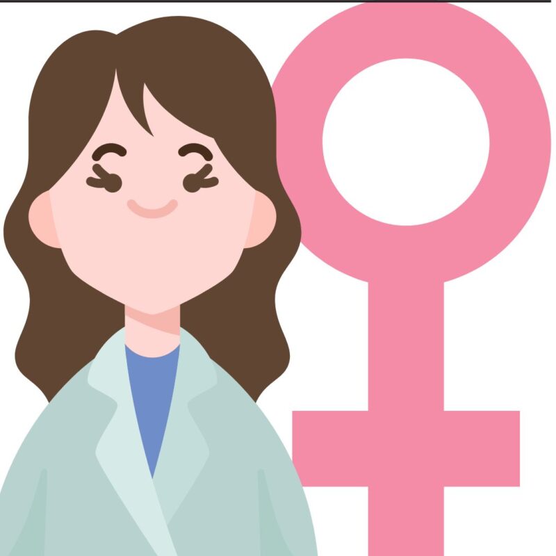 a picture of a woman with a female symbol alongside it